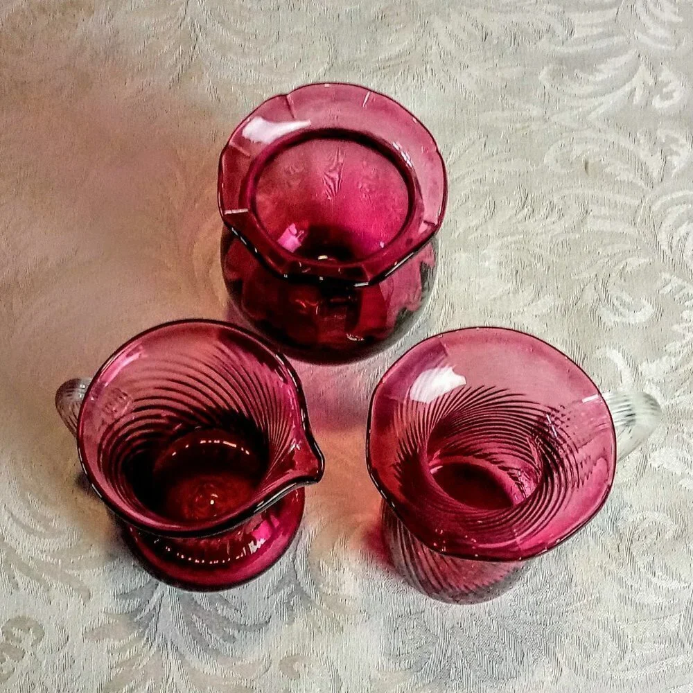 Vintage Pilgrim Glass Cranberry 3-Pc Collection